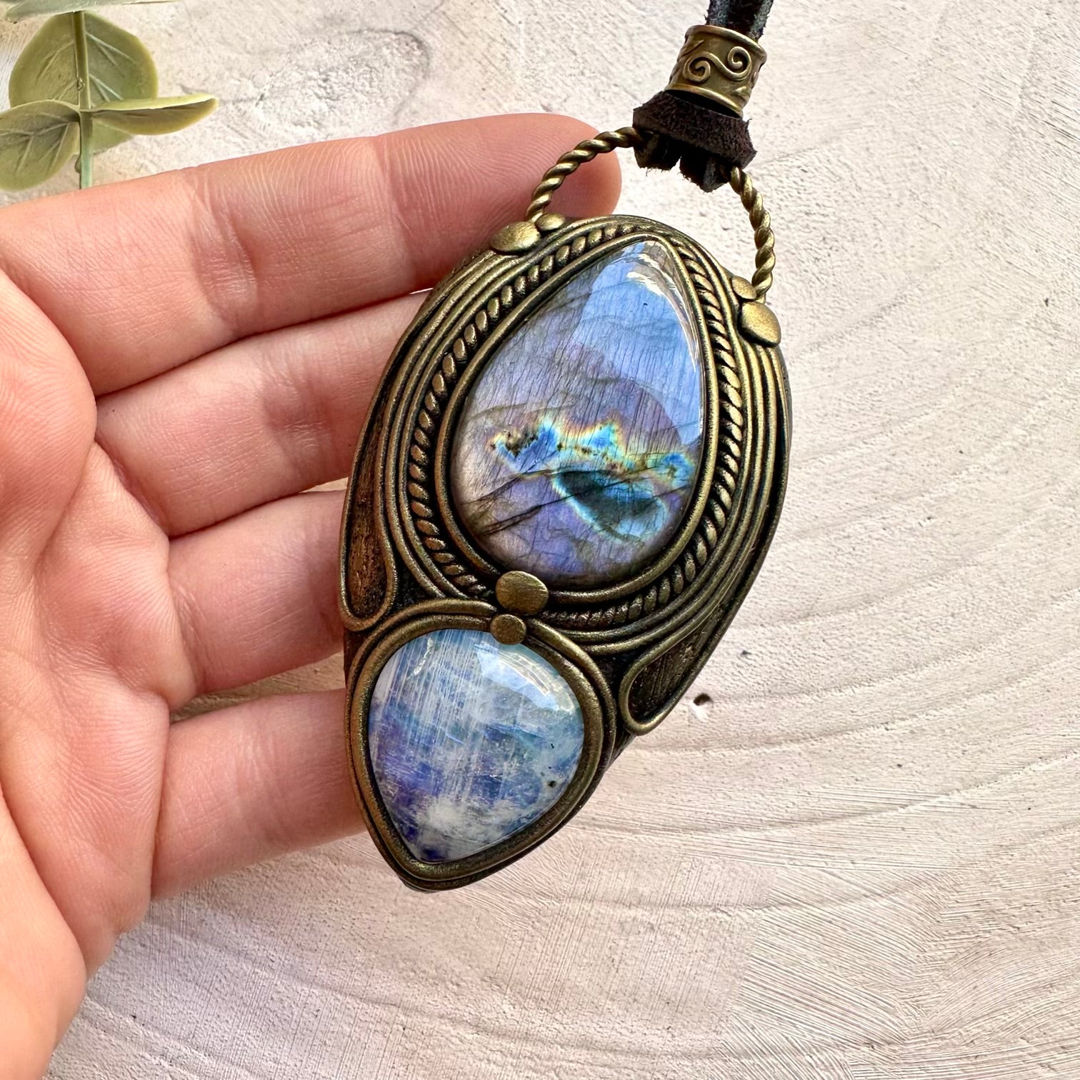 Labradorite paired with moonstone in a necklace