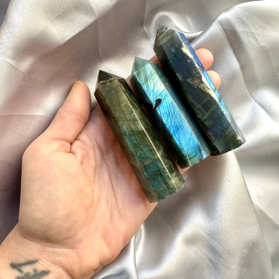 Labradorite Tower – Medium Polished Crystal Point for Protection, Intuition & Transformation - FairyGardenGlow