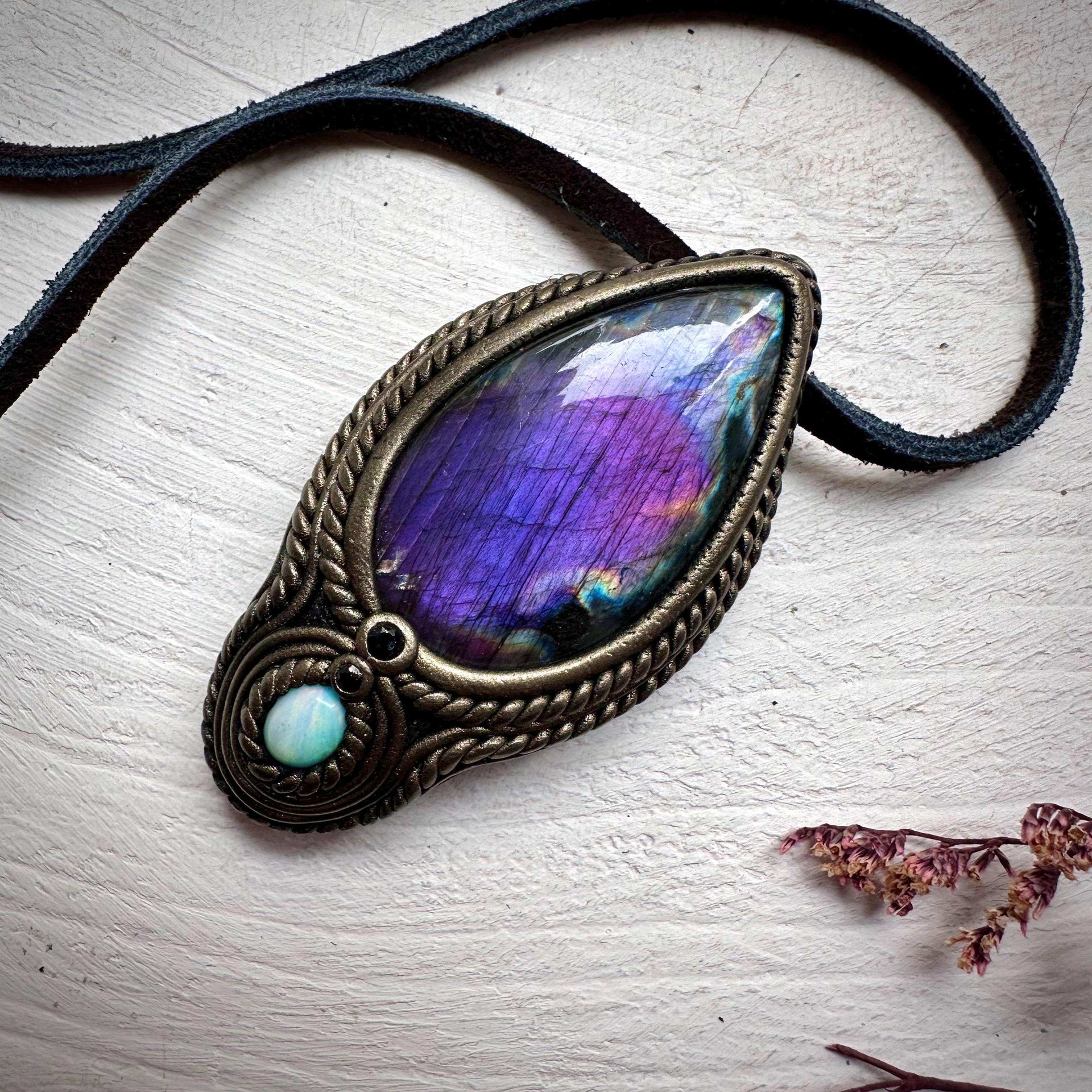 Labradorite Australian Opal and Blue Sapphire Necklace - FairyGardenGlow