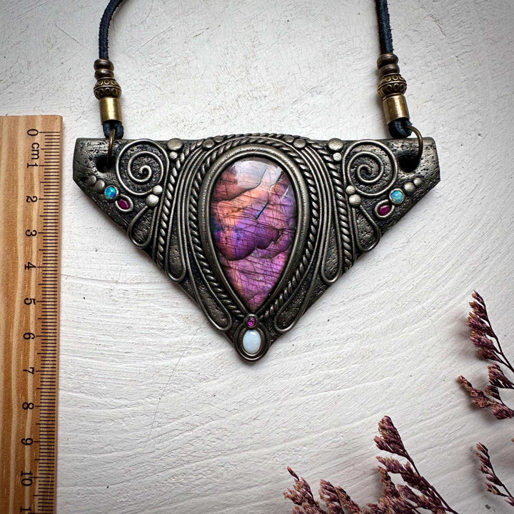 Labradorite Australian Opal and Ruby Necklace - FairyGardenGlow