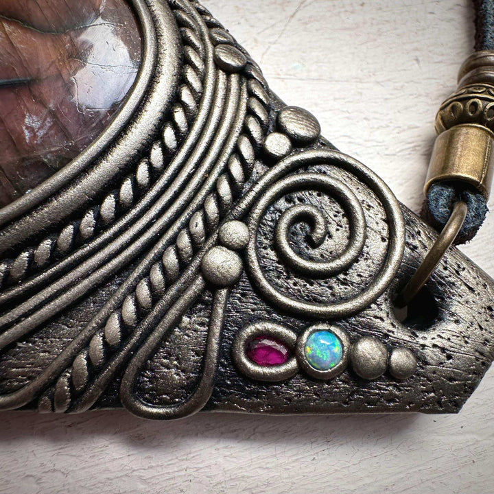 Labradorite Australian Opal and Ruby Necklace - FairyGardenGlow