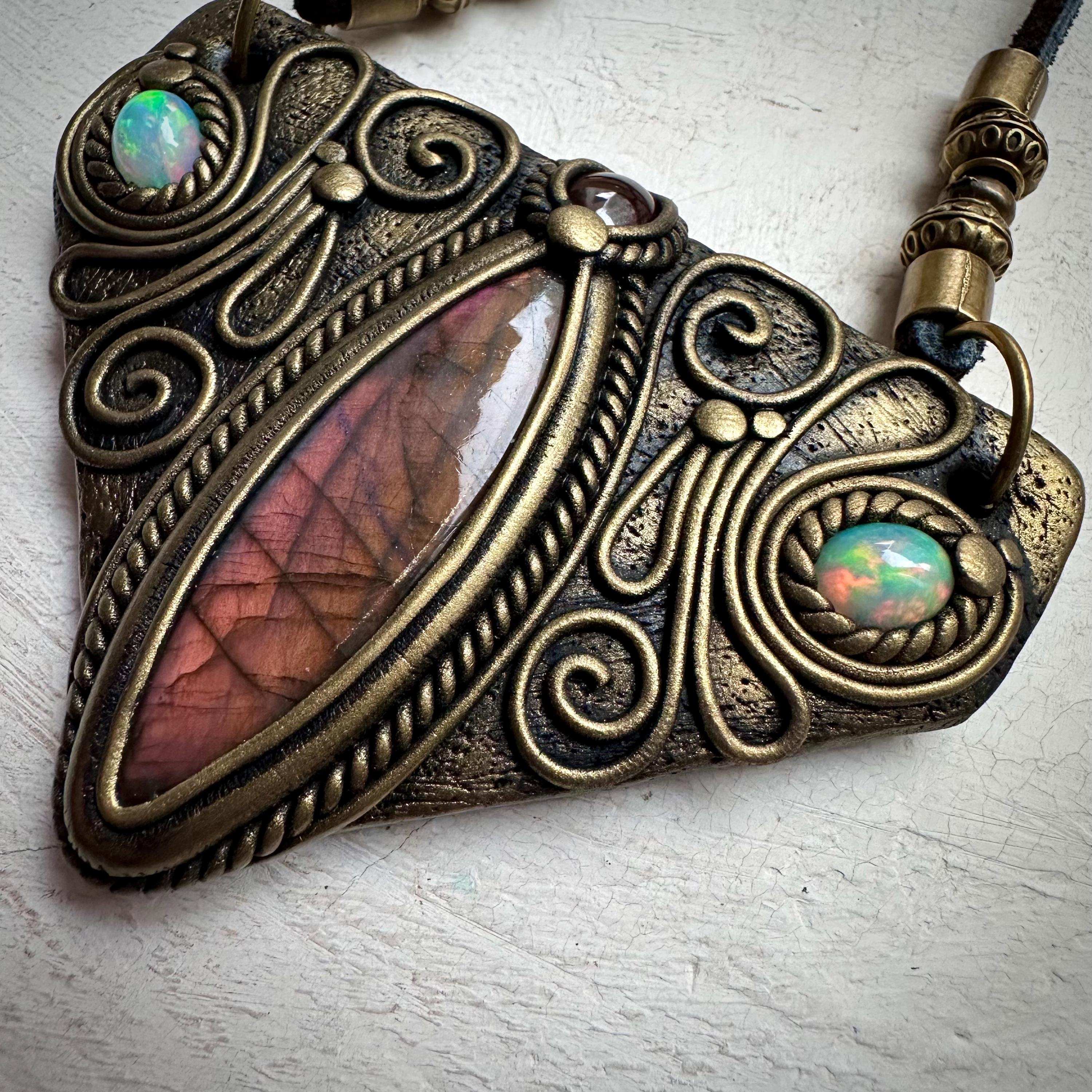 Labradorite Garnet and Ethiopian Opal Necklace - FairyGardenGlow