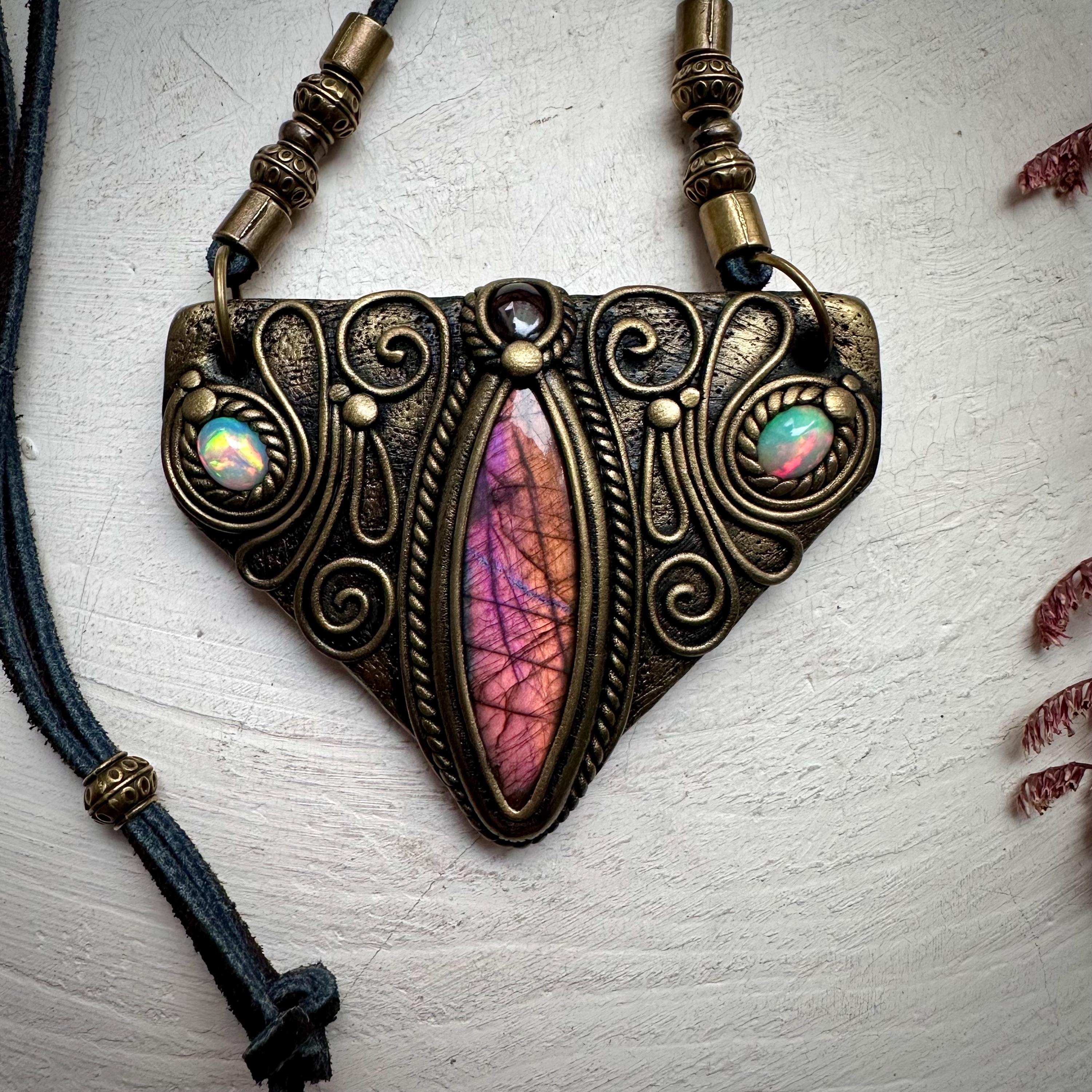 Labradorite Garnet and Ethiopian Opal Necklace - FairyGardenGlow