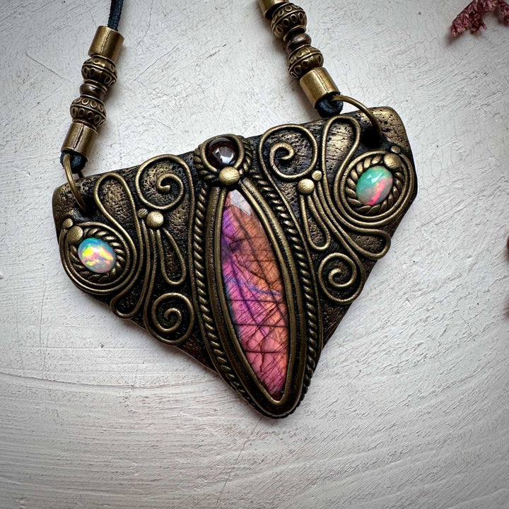 Labradorite Garnet and Ethiopian Opal Necklace - FairyGardenGlow