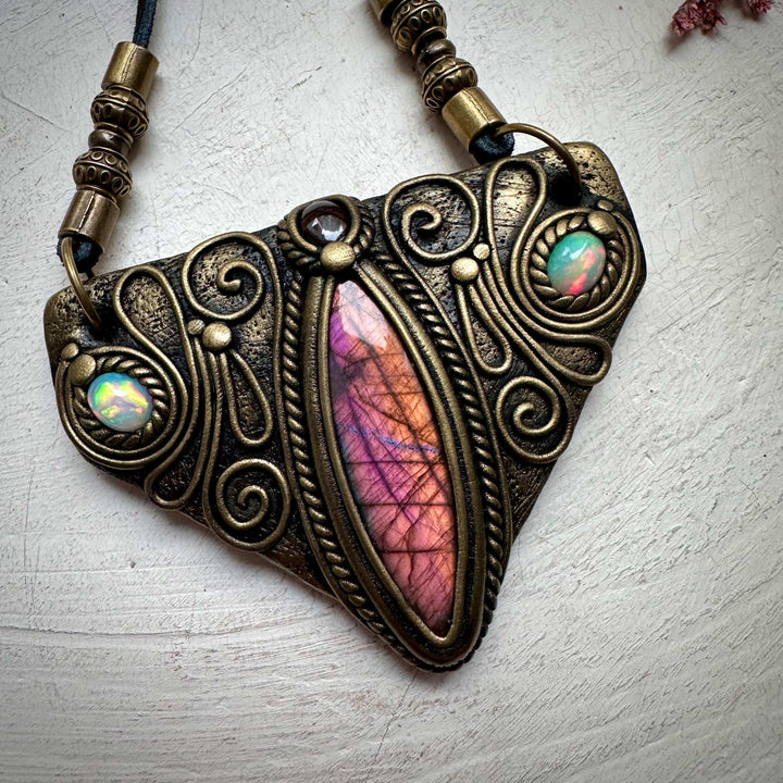 Labradorite Garnet and Ethiopian Opal Necklace - FairyGardenGlow