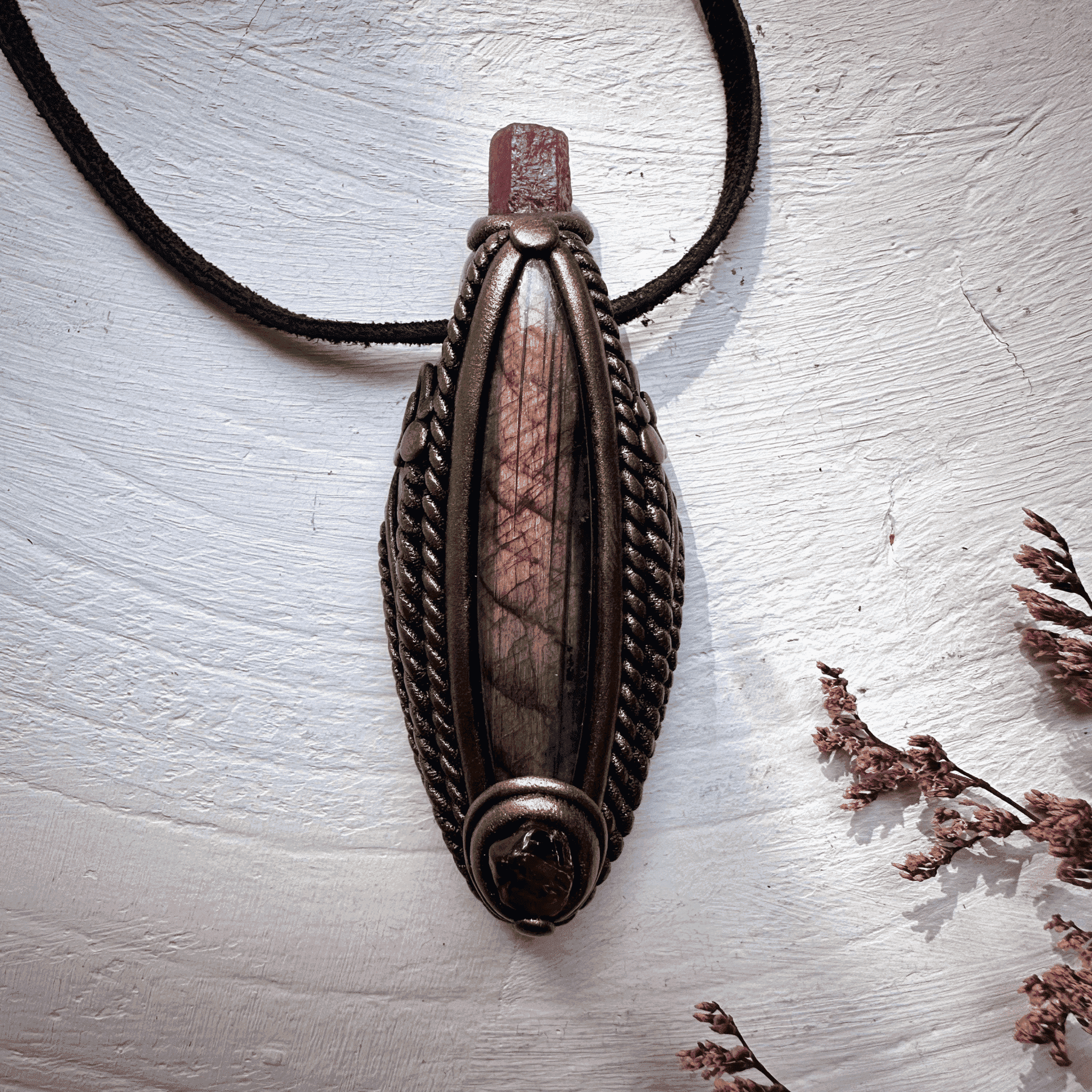 Labradorite Hessonite Garnet and Ruby Necklace - FairyGardenGlow
