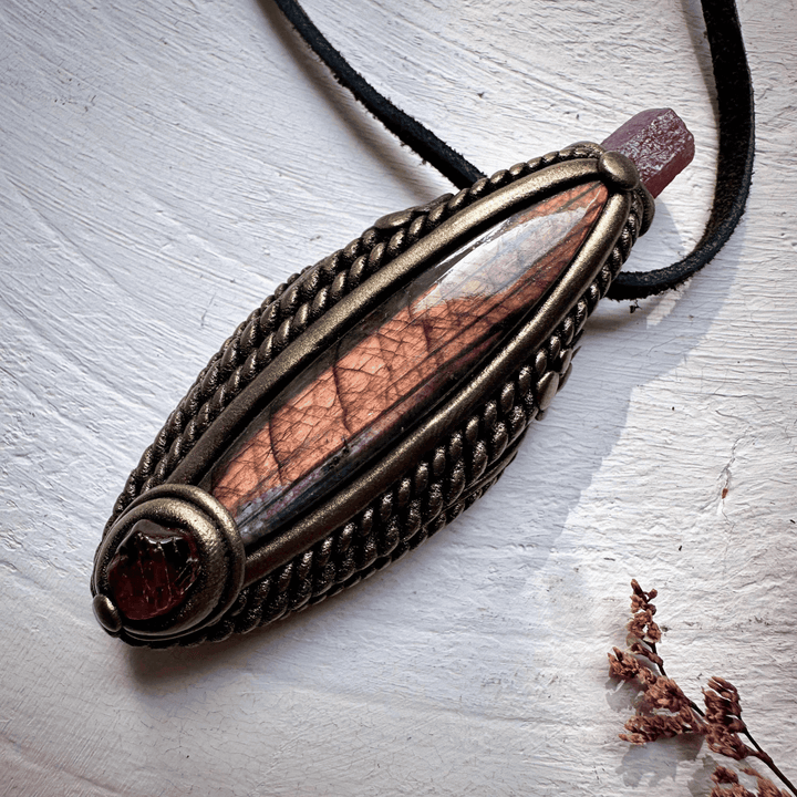 Labradorite Hessonite Garnet and Ruby Necklace - FairyGardenGlow