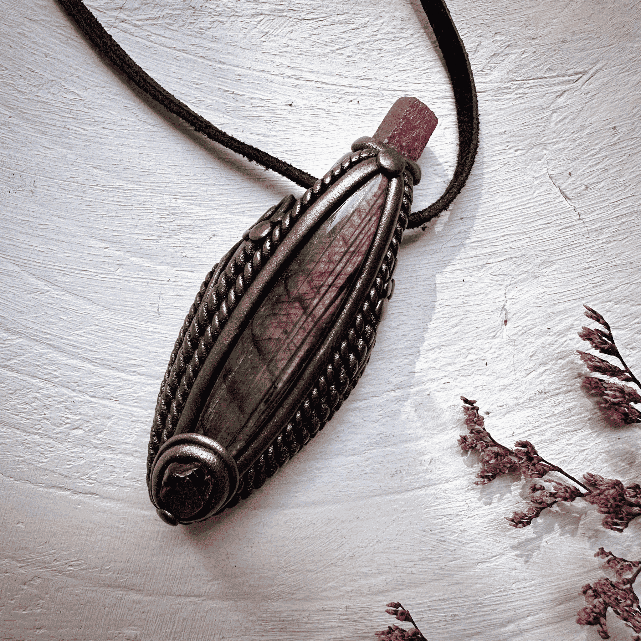 Labradorite Hessonite Garnet and Ruby Necklace - FairyGardenGlow