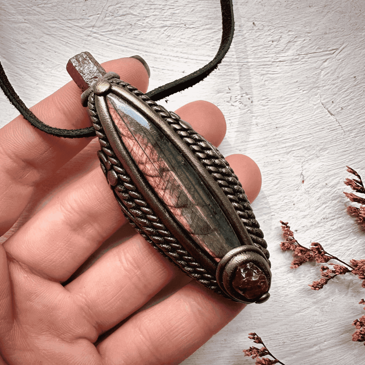 Labradorite Hessonite Garnet and Ruby Necklace - FairyGardenGlow