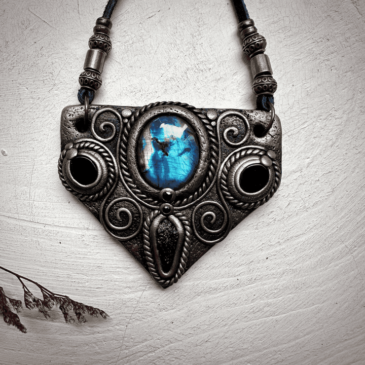 Labradorite Moldavite Black Onyx and Blue Sapphire Necklace - FairyGardenGlow