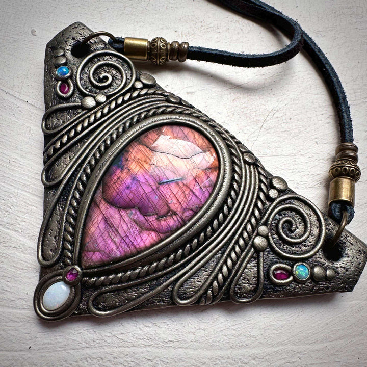 Labradorite Australian Opal and Ruby Necklace - FairyGardenGlow