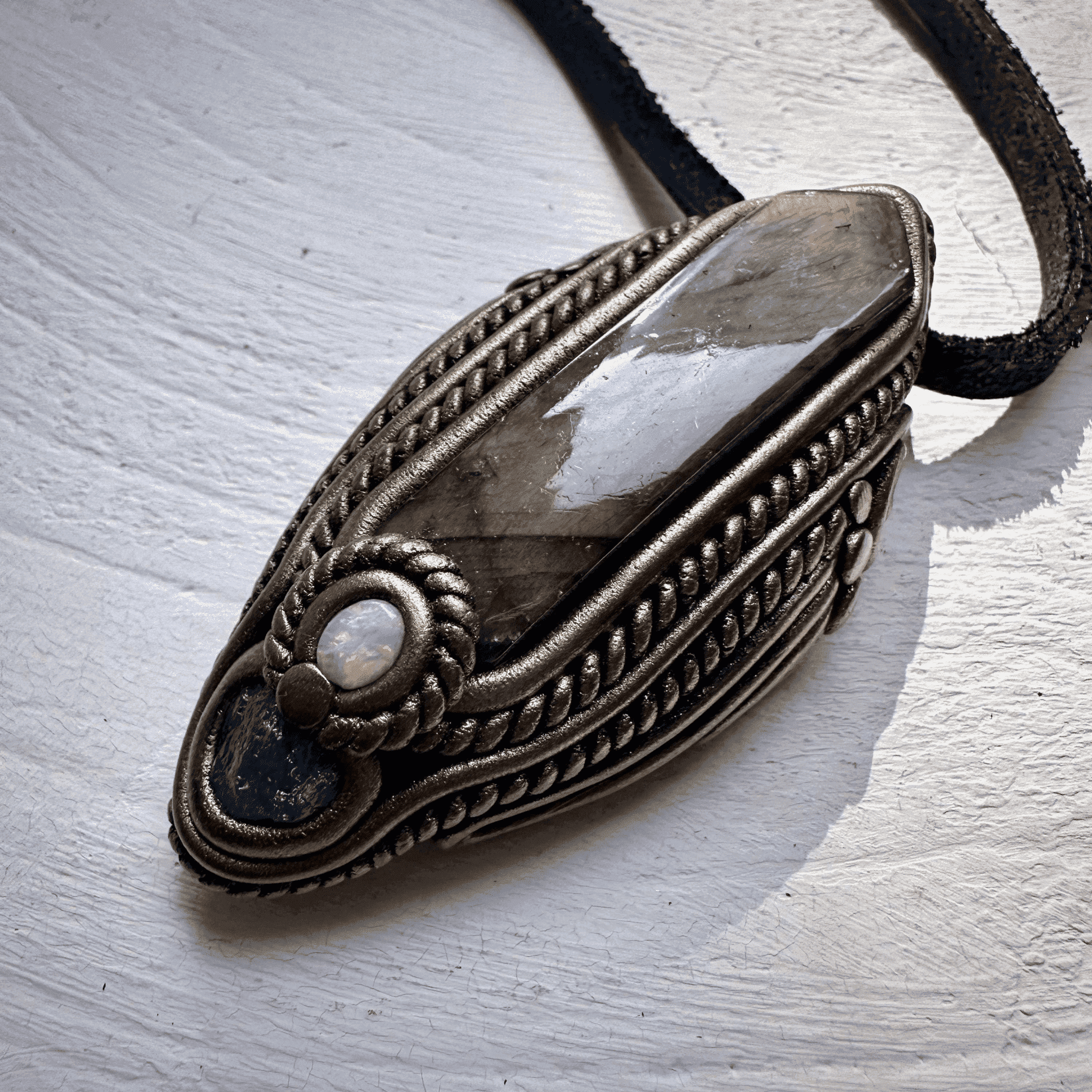Labradorite Tanzanite and Australian Opal Pendant Necklace - FairyGardenGlow