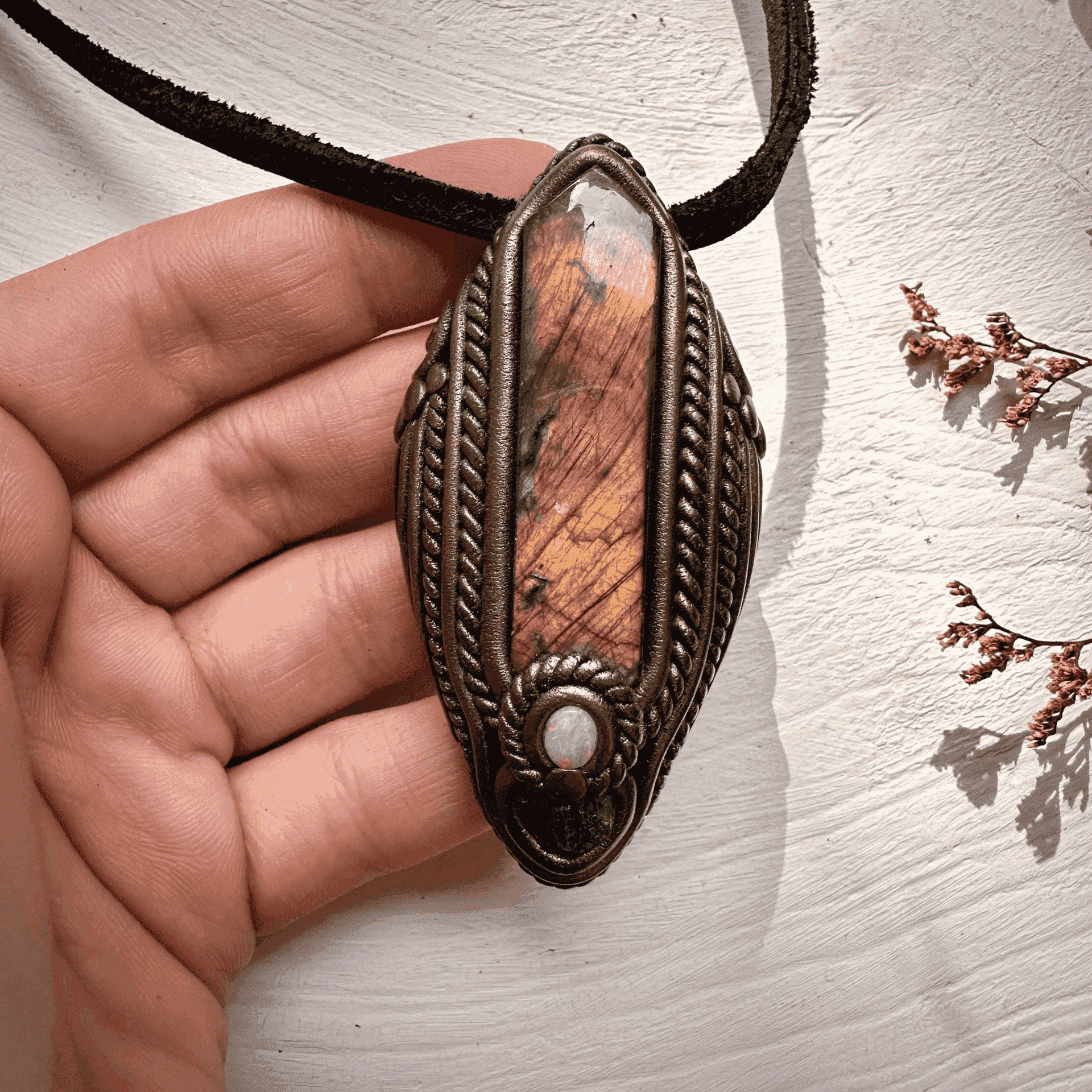 Labradorite Tanzanite and Australian Opal Pendant Necklace - FairyGardenGlow