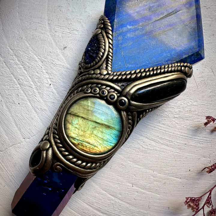 Lapis Lazuli Cobalt Aura Quartz Labradorite Black Tourmaline Azurite Black Onyx and Blue Sapphire Wand - FairyGardenGlow