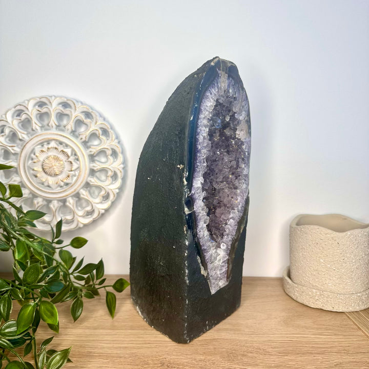 Natural amethyst crystal cluster for spiritual home decor