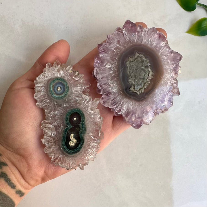 Amethyst Stalactite Slice, Natural Amethyst Flower, Large Amethyst Slice - FairyGardenGlow