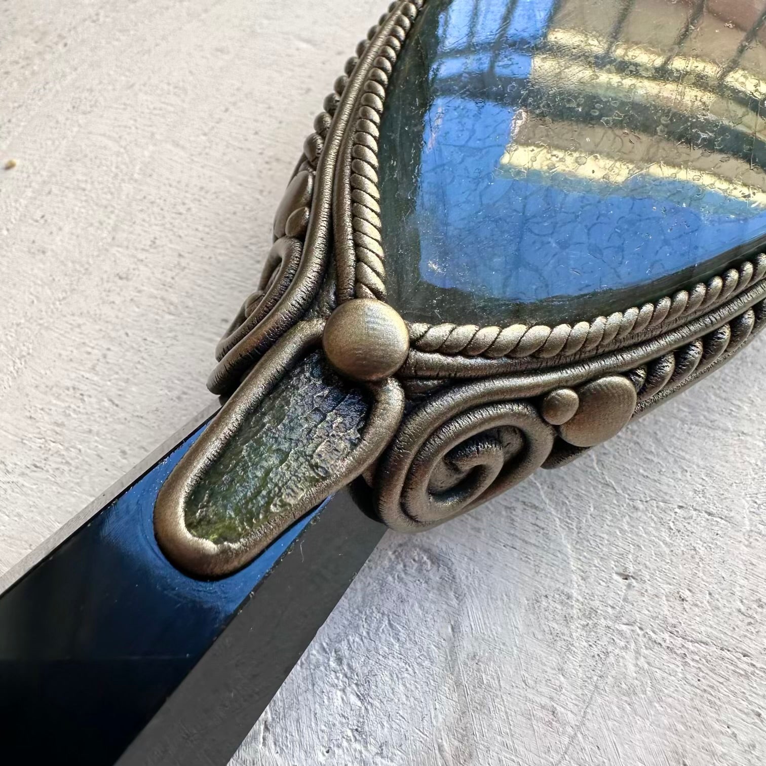 Handmade crystal wand with black obsidian and labradorite