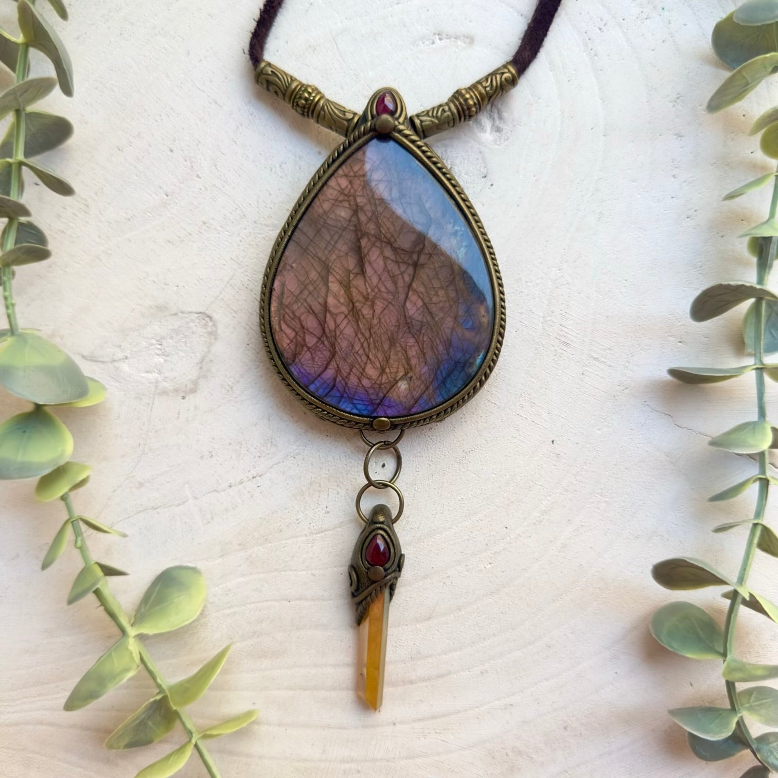 One of a kind healing crystal jewelry with large Labradorite stone
