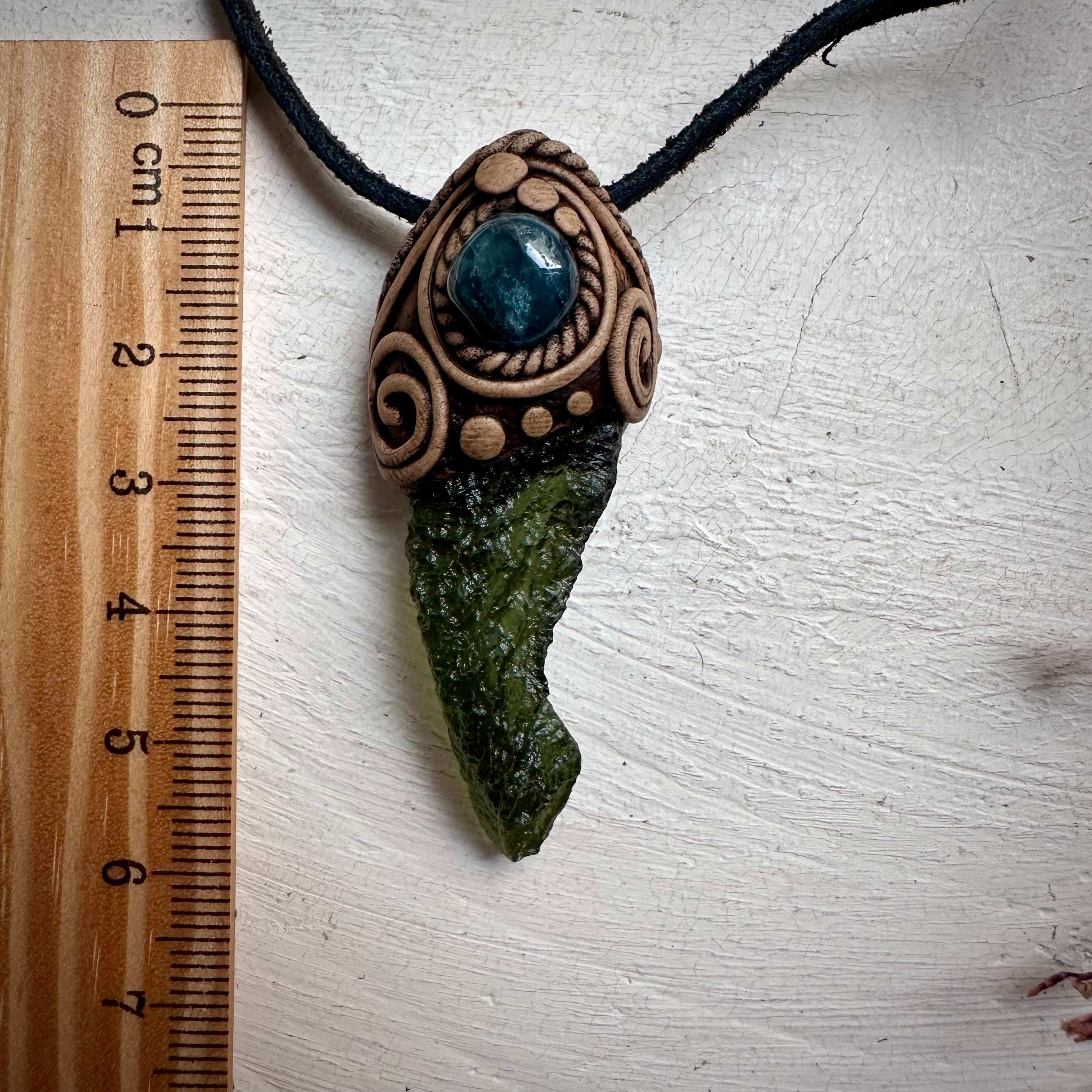Large Moldavite and Blue Tourmaline Pendant Necklace - FairyGardenGlow