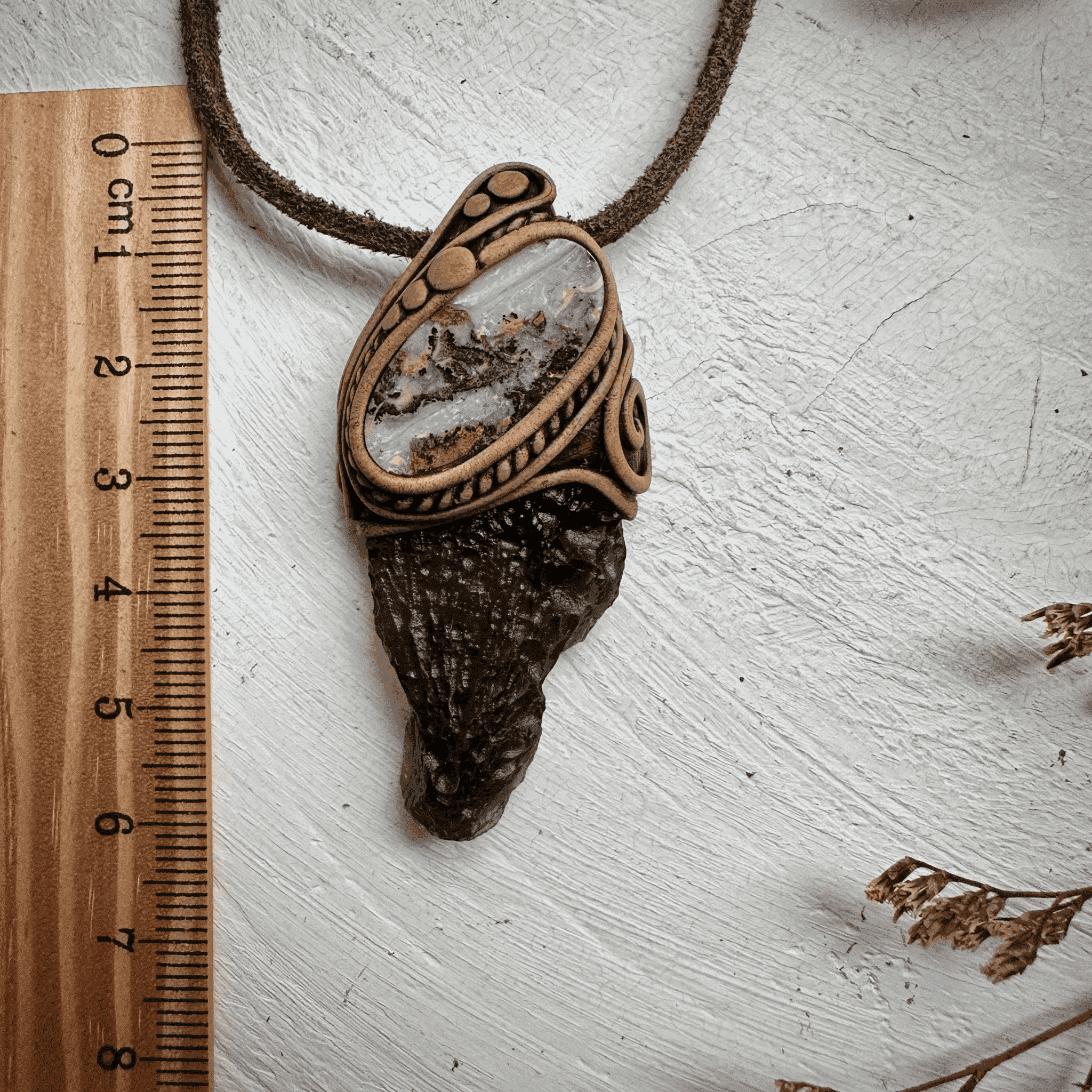 Large Moldavite and Boulder Opal Necklace - FairyGardenGlow