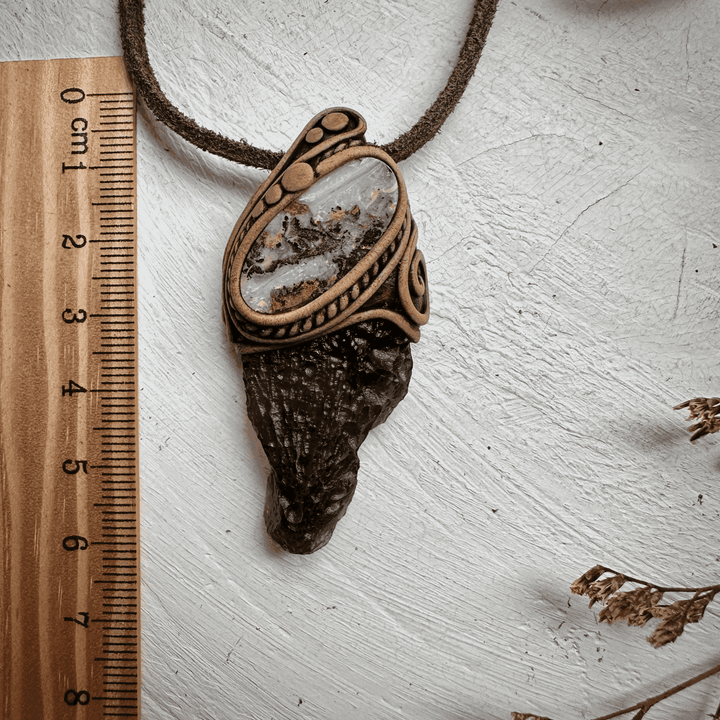 Large Moldavite and Boulder Opal Necklace - FairyGardenGlow