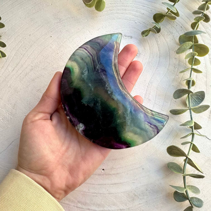 Natural fluorite moon display crystal