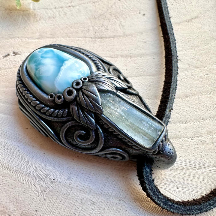 Spiritual jewelry combining larimar and aquamarine