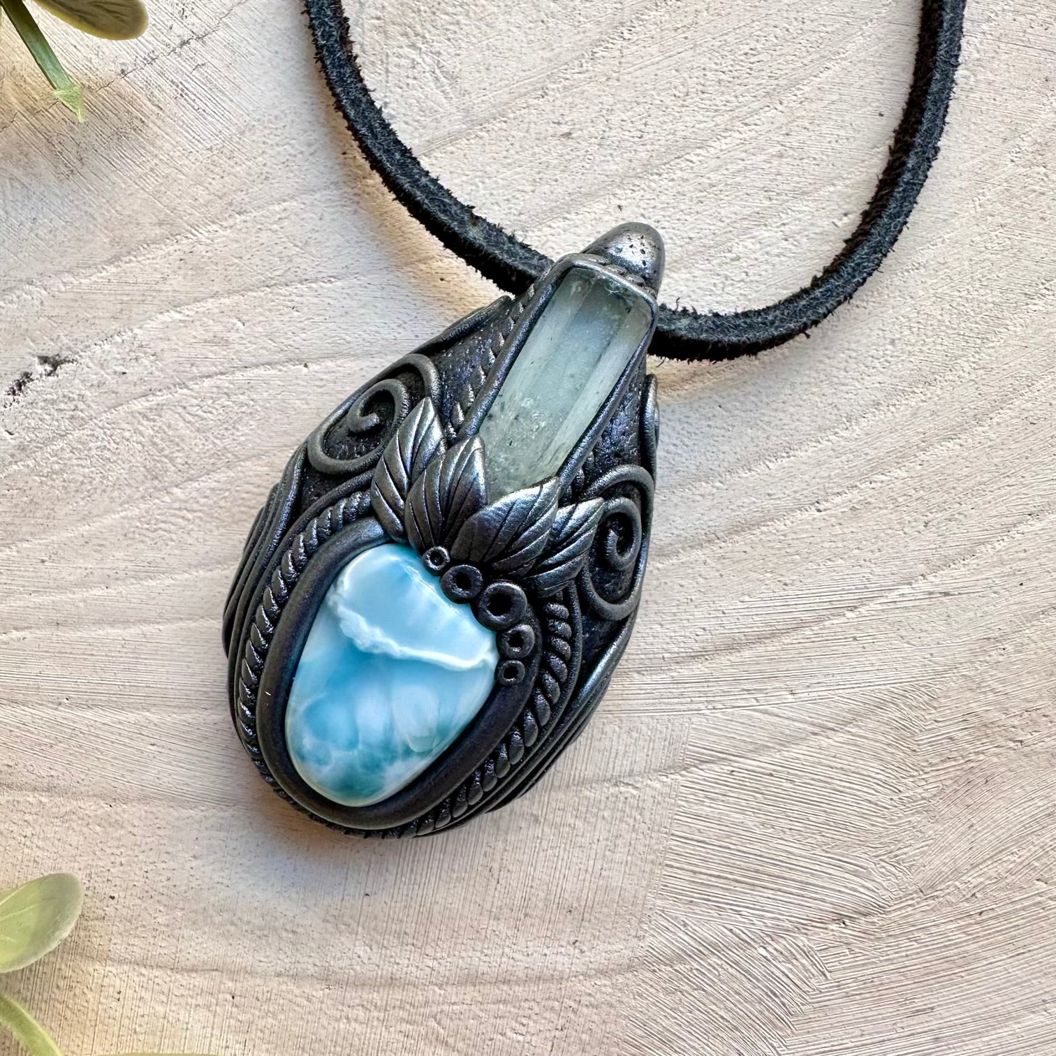 Larimar and aquamarine pendant necklace