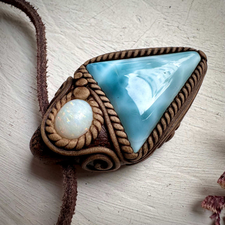 Larimar and Australian Opal Necklace - FairyGardenGlow
