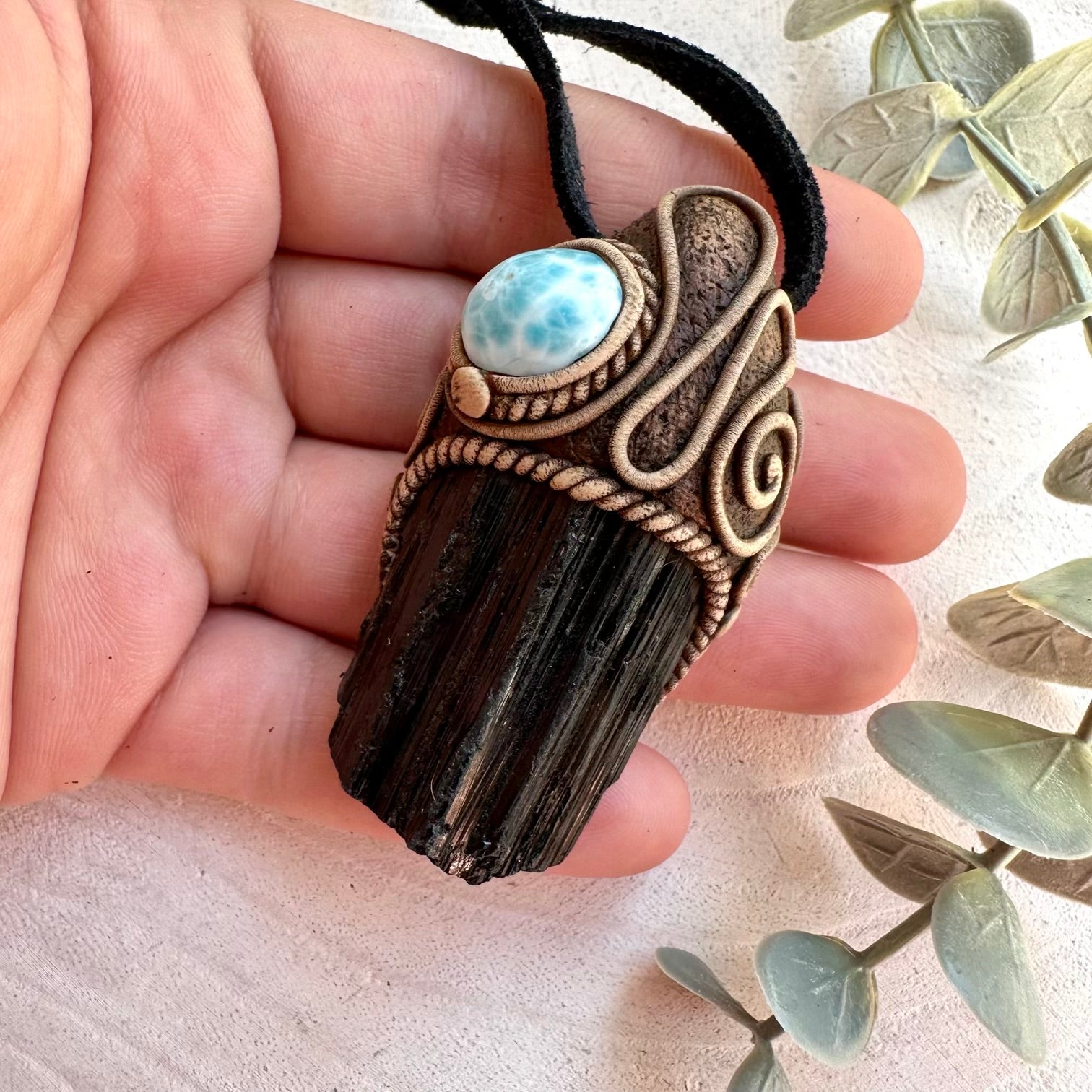 One of a kind crystal amulet necklace for protection and calm