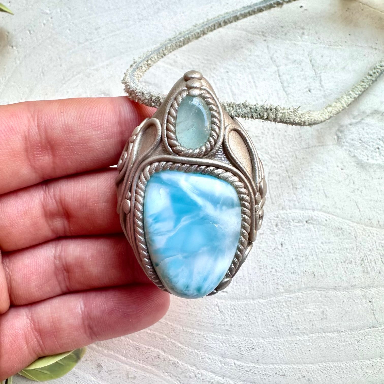 Larimar and Blue Topaz pendant necklace handmade
