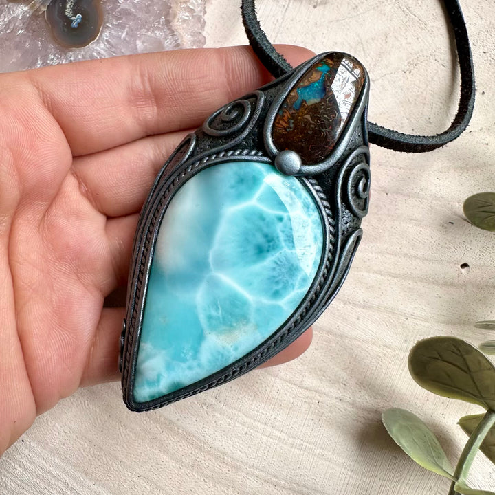 Larimar and opal unisex spiritual jewelry