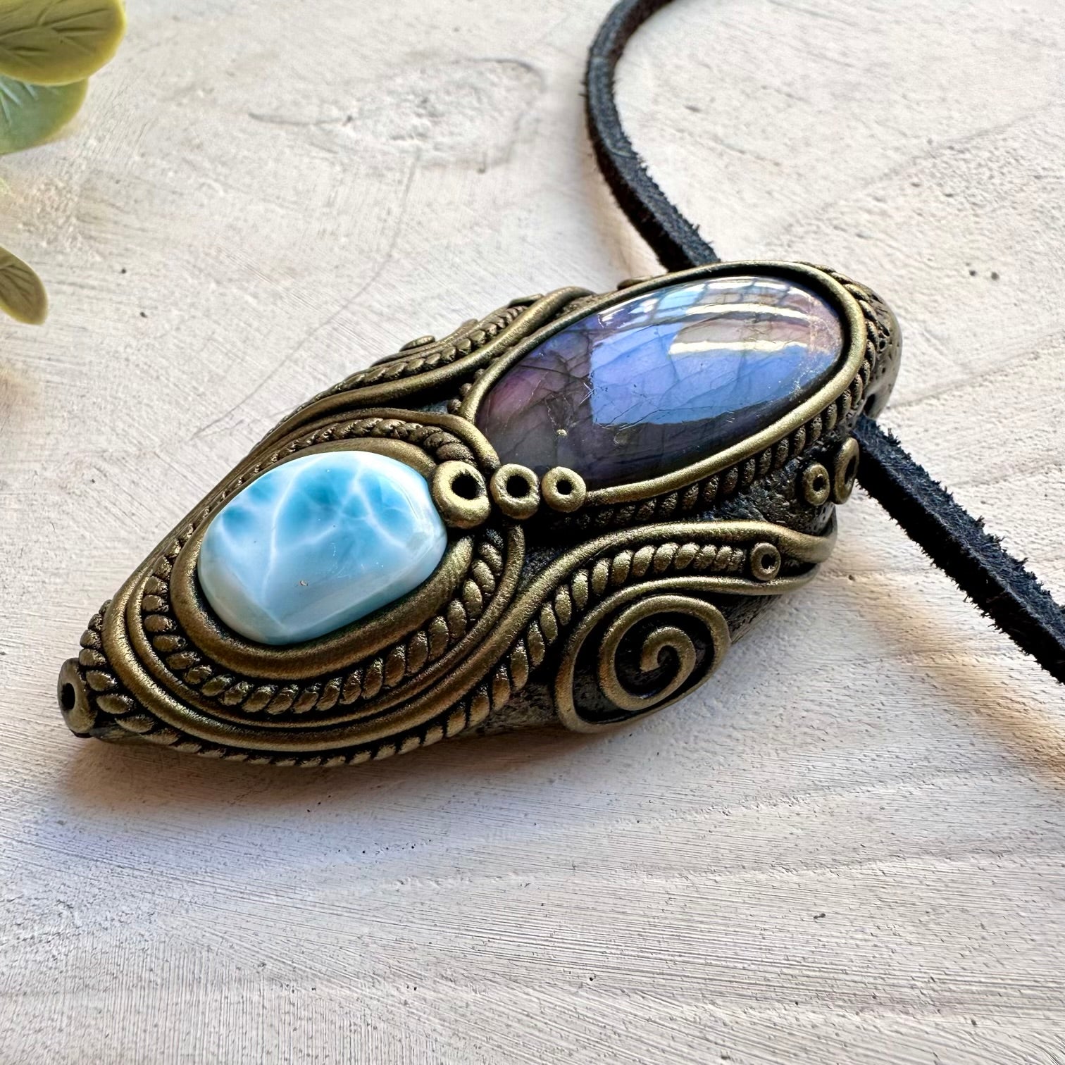 One of a kind labradorite and larimar gemstone necklace