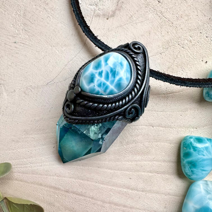 Handmade talisman necklace with aura quartz