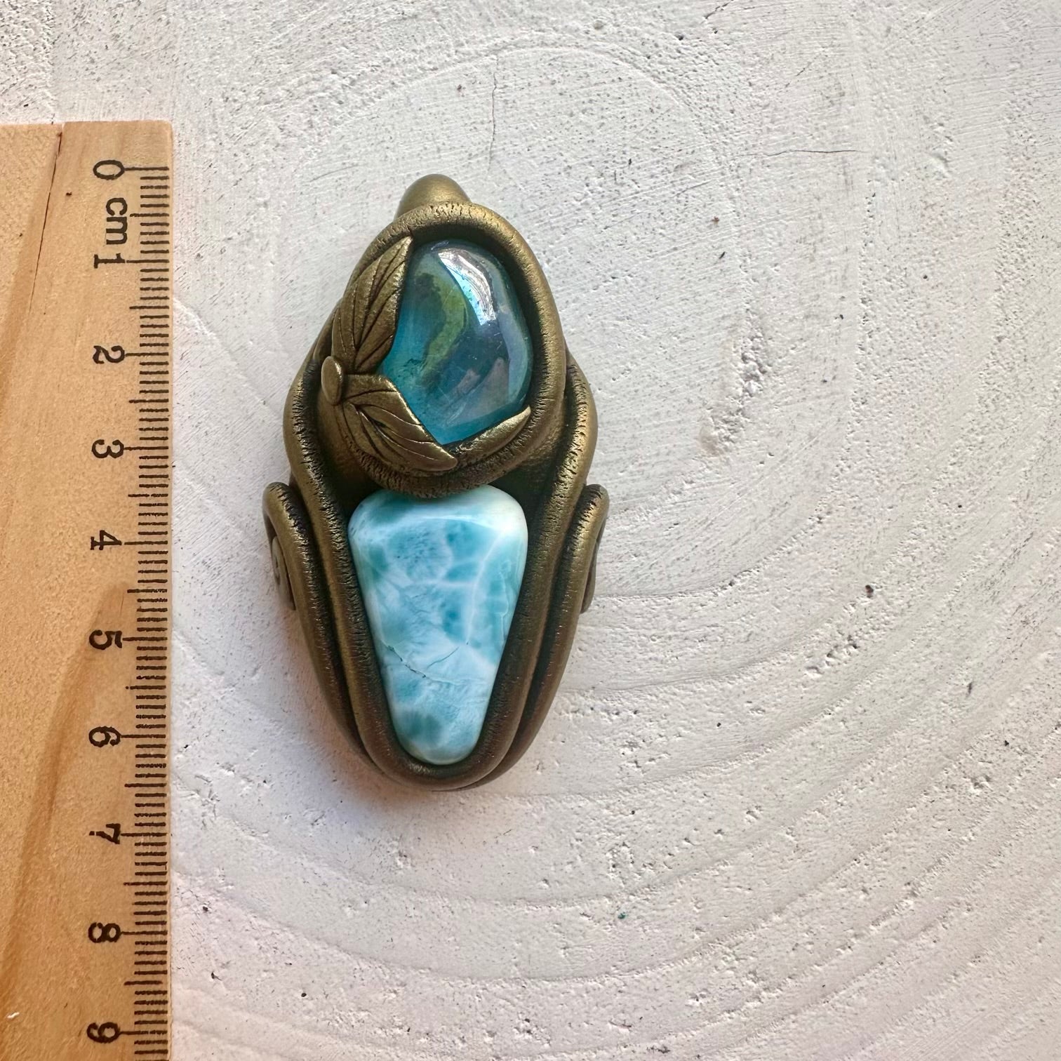 Handmade Larimar and Aqua Aura Quartz pendant necklace with genuine natural gemstones.