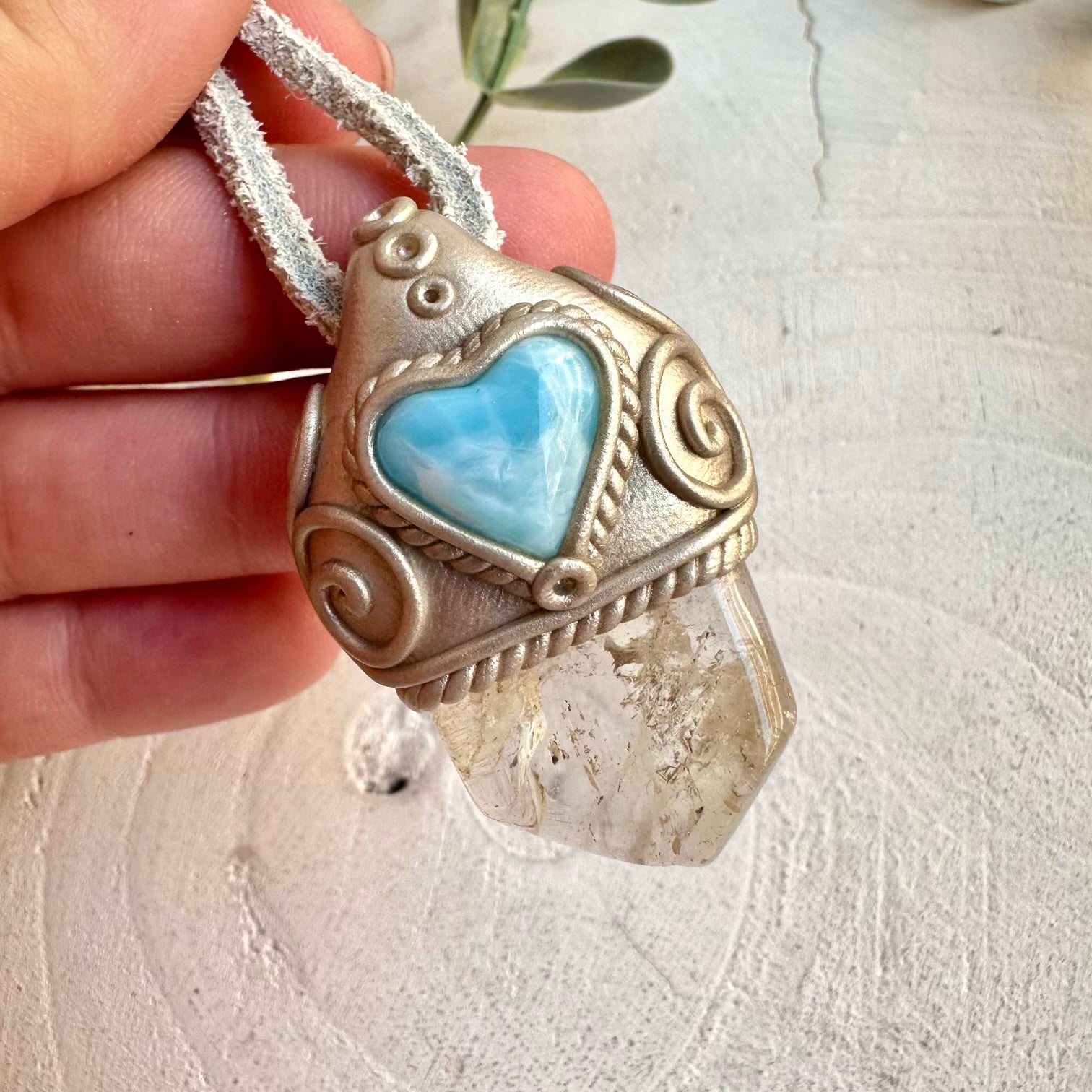 One of a kind jewelry protection amulet crystal necklace with  gemstones
