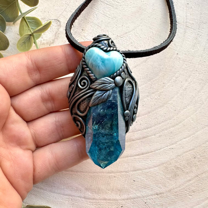 Handmade talisman necklace with larimar heart