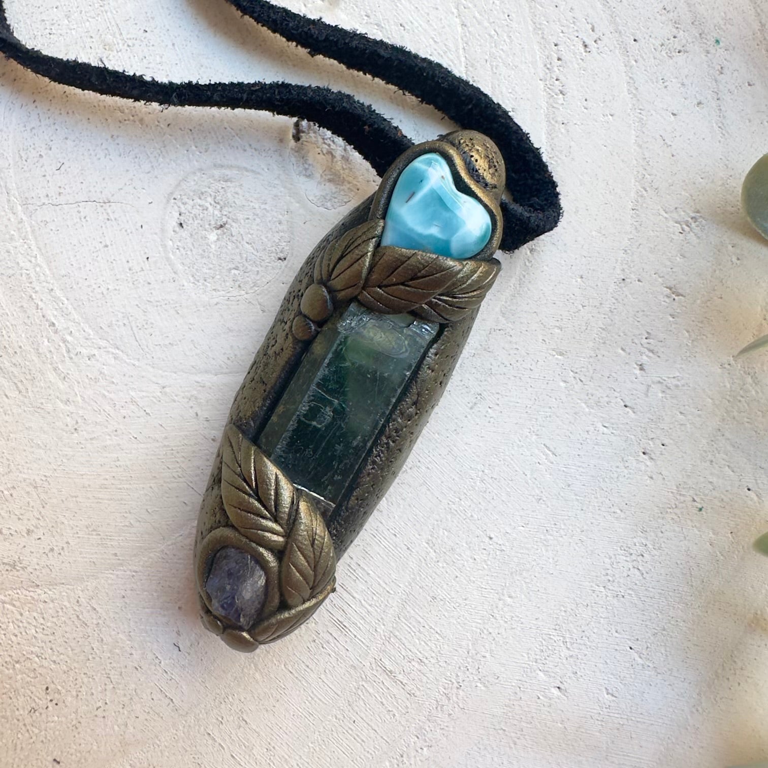 Handmade spiritual jewelry with Vivianite crystal pendant