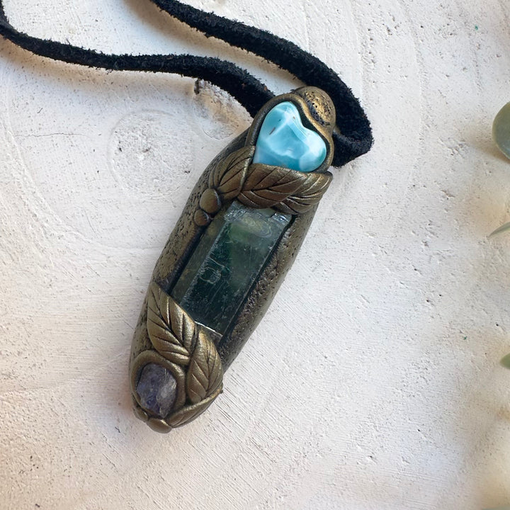 Handmade spiritual jewelry with Vivianite crystal pendant