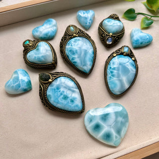 Handcrafted Larimar pendant necklace in polished gemstone