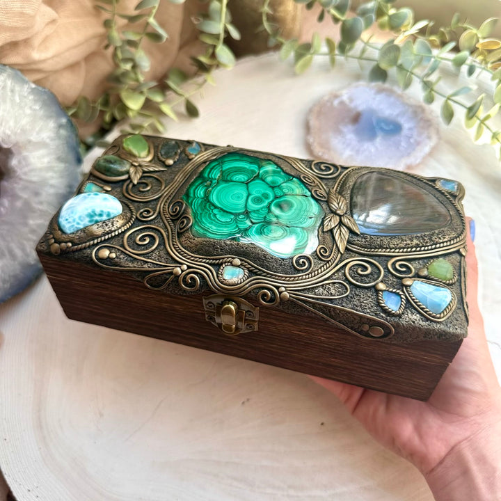 Handmade talisman decor box with rare gemstones