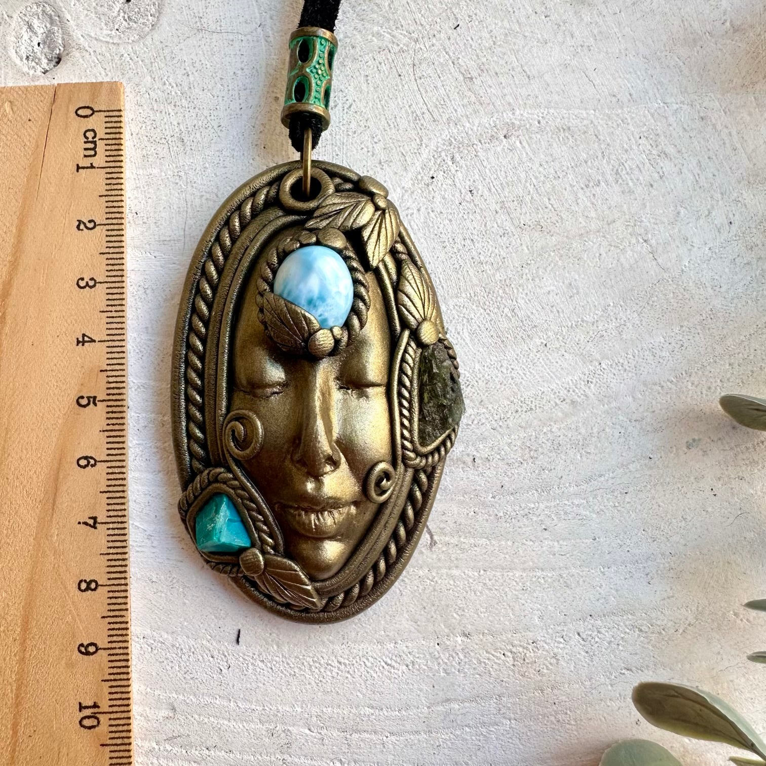 Handmade Goddess necklace featuring Larimar, Raw Chrysocolla and Moldavite.
