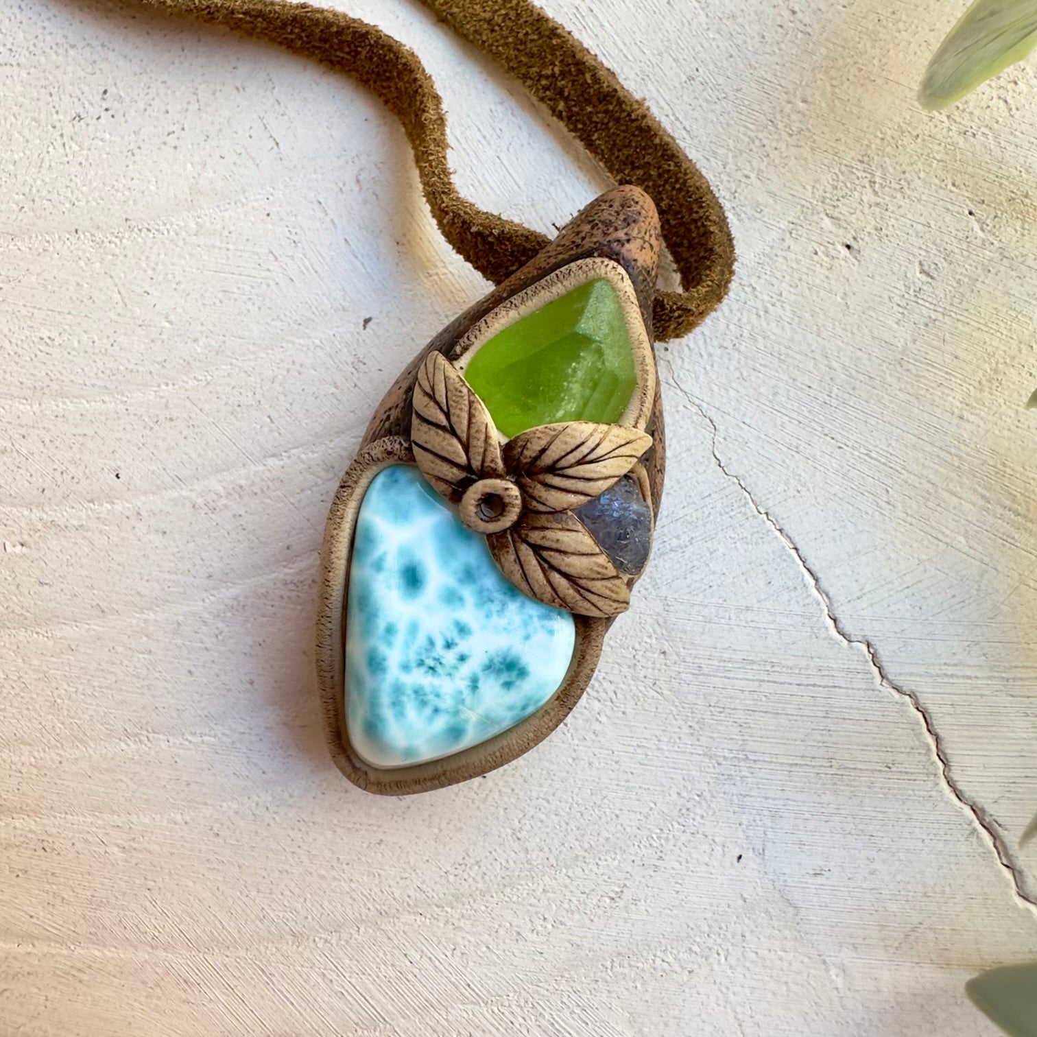 Larimar peridot and tanzanite necklace handmade with natural gemstones