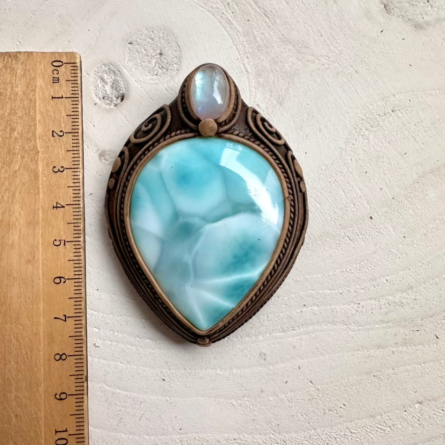 Healing jewelry combining Larimar and Rainbow Moonstone