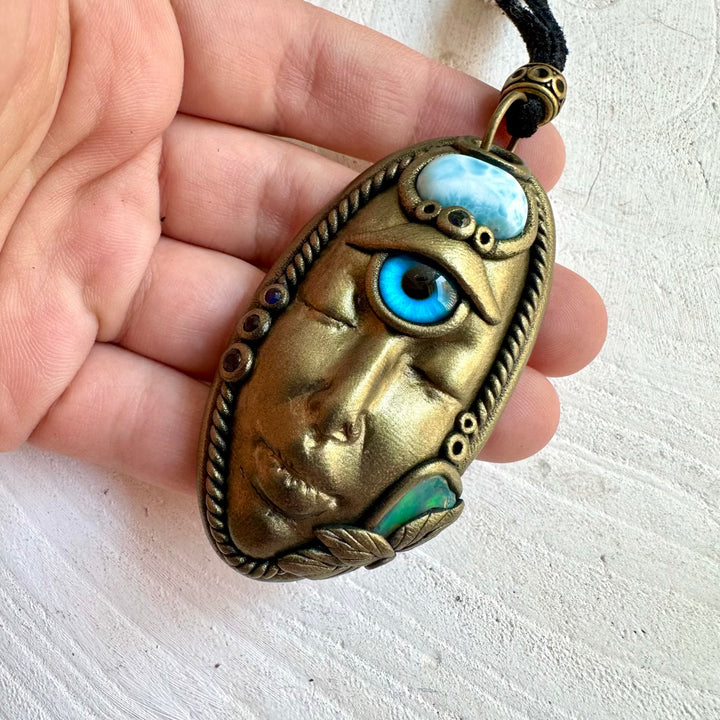 Spiritual Goddess necklace handcrafted with genuine Larimar, Ethiopian Opal and Blue Sapphire.