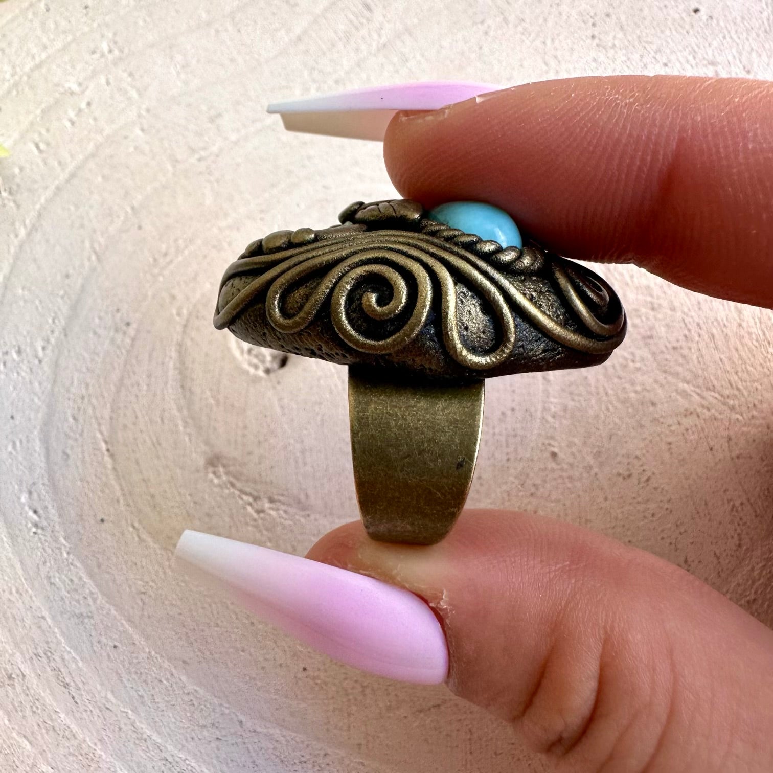 One of a kind handmade ring combining ocean-blue Larimar with colorful natural gemstones.