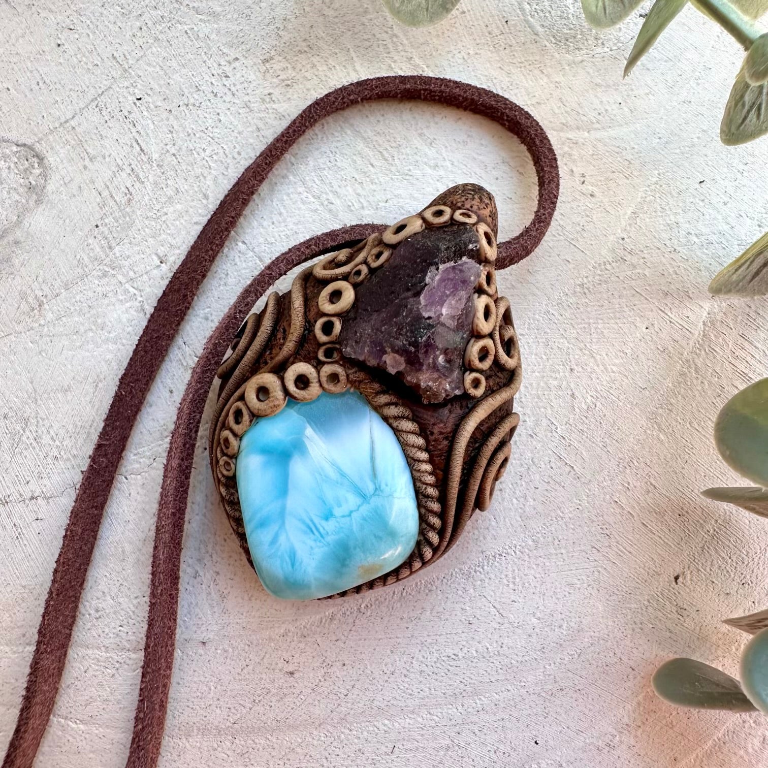 Larimar & Scapolite Pendant Necklace – Healing Crystal Jewelry, Spiritual Gemstone Pendant