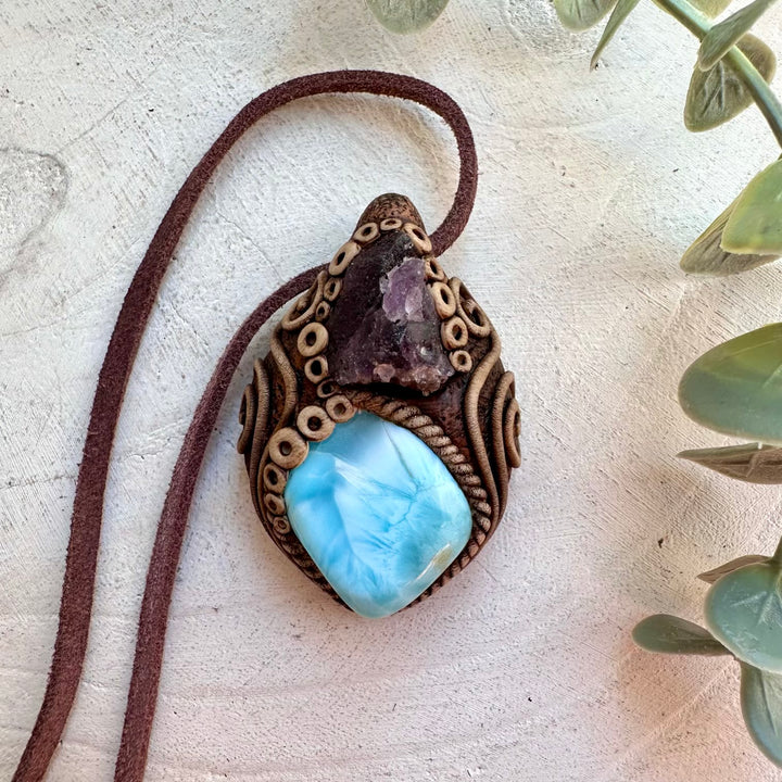 Larimar and Scapolite pendant necklace handmade with natural gemstones