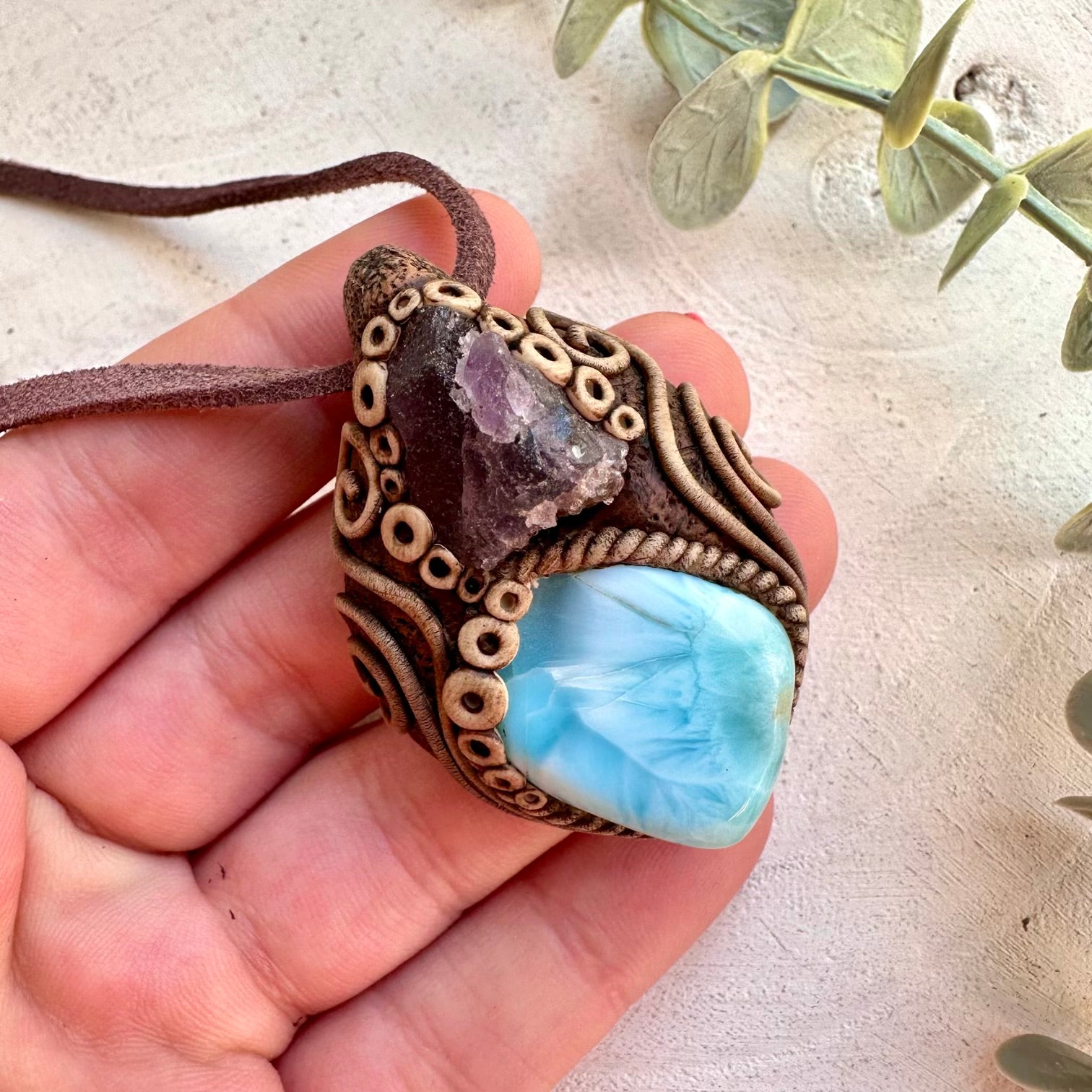 Scapolite & Larimar Pendant Necklace – Spiritual Jewelry, Emotional Healing Necklace