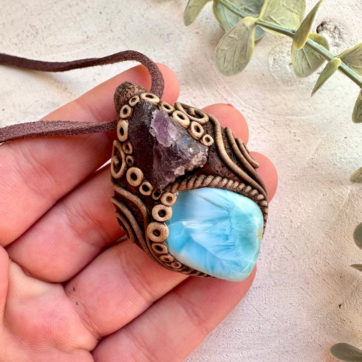 Scapolite & Larimar Pendant Necklace – Spiritual Jewelry, Emotional Healing Necklace
